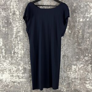 Miilla Size L Boat Neck Knee Length Shift Dress Navy Short Sleeve Pullover Strap